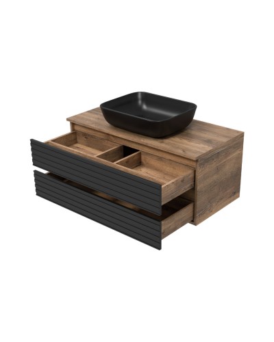 DAKOTA -100 Тумба подвесная 2 ящ.  (ДСП (Дуб Гал. Черный кварц) / раковина