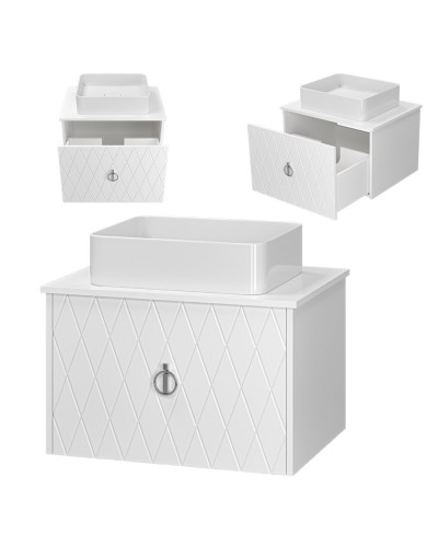 Манго - 65 Тумба подвесная 1 ящ белая эмаль глянец / раковина