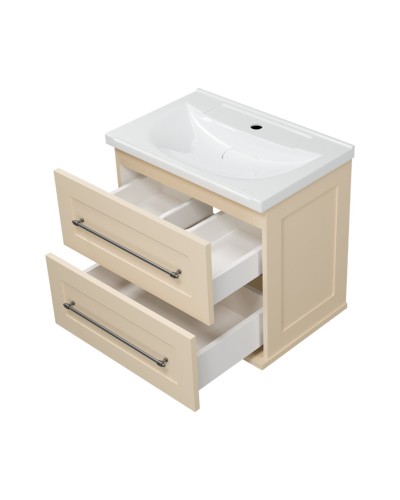 Марта - 60 Тумба подвесная 2 ящ. бежевый (эмаль) / раковина