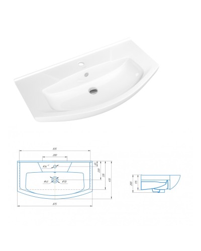 Лувр - 85 Тумба напольная, серая / раковина