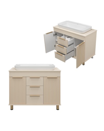 ENFIDA -100 Тумба напольная 3 ящ. бежевая эмаль / раковина