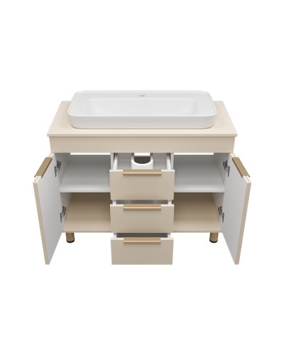 ENFIDA -100 Тумба напольная 3 ящ. бежевая эмаль / раковина