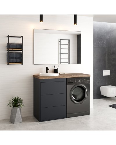 GRAFIT - 60 Тумба напольная 3 ящ. Графит под стиральную машину / раковина Даллас 130 левая