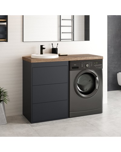 GRAFIT - 60 Тумба напольная 3 ящ. Графит под стиральную машину / раковина Даллас 130 левая