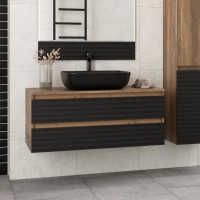 DAKOTA -100 Тумба подвесная 2 ящ.  (ДСП (Дуб Гал. Черный кварц) / раковина