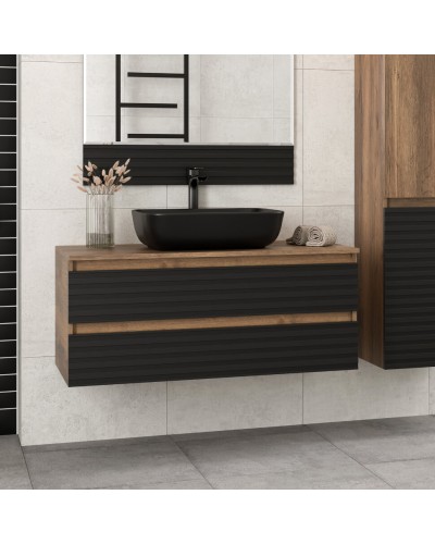 DAKOTA -100 Тумба подвесная 2 ящ.  (ДСП (Дуб Гал. Черный кварц) / раковина