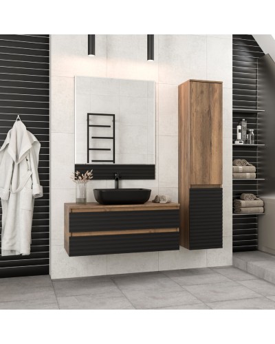 DAKOTA -100 Тумба подвесная 2 ящ.  (ДСП (Дуб Гал. Черный кварц) / раковина