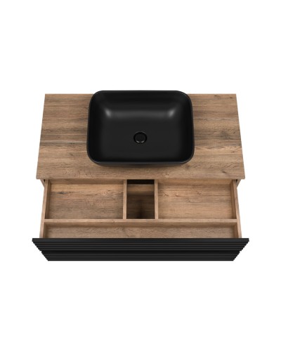 DAKOTA -100 Тумба подвесная 2 ящ.  (ДСП (Дуб Гал. Черный кварц) / раковина