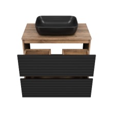 DAKOTA - 80 Тумба напольная 2 ящ.  (ДСП (Дуб Гал. Черный кварц) / раковина