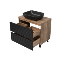 DAKOTA - 80 Тумба напольная 2 ящ.  (ДСП (Дуб Гал. Черный кварц) / раковина