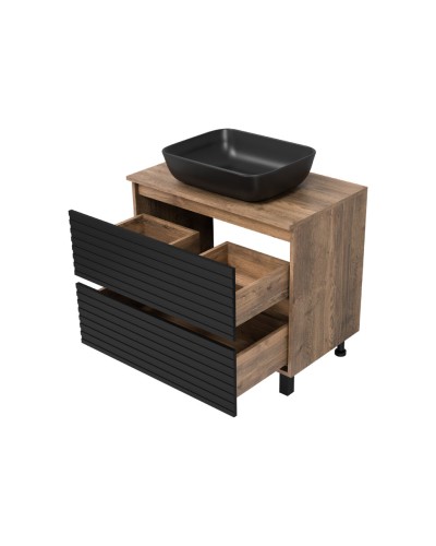 DAKOTA - 80 Тумба напольная 2 ящ.  (ДСП (Дуб Гал. Черный кварц) / раковина