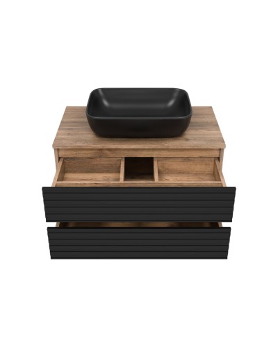 DAKOTA - 80 Тумба подвесная 2 ящ.  (ДСП (Дуб Гал. Черный кварц) / раковина