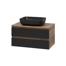 DAKOTA - 80 Тумба подвесная 2 ящ.  (ДСП (Дуб Гал. Черный кварц) / раковина