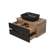 DAKOTA - 80 Тумба подвесная 2 ящ.  (ДСП (Дуб Гал. Черный кварц) / раковина