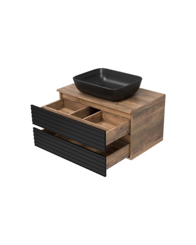 DAKOTA - 80 Тумба подвесная 2 ящ.  (ДСП (Дуб Гал. Черный кварц) / раковина