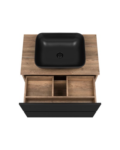 DAKOTA - 80 Тумба подвесная 2 ящ.  (ДСП (Дуб Гал. Черный кварц) / раковина