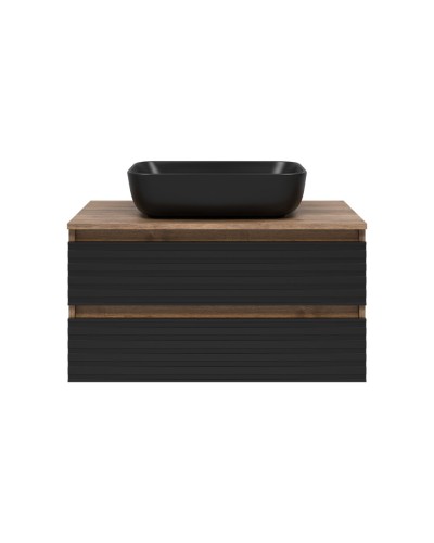 DAKOTA - 80 Тумба подвесная 2 ящ.  (ДСП (Дуб Гал. Черный кварц) / раковина