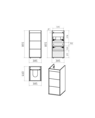 GRAFIT - 40 Тумба напольная 3 ящ. БЕЛАЯ под стиральную машину / раковина Гавана лев.
