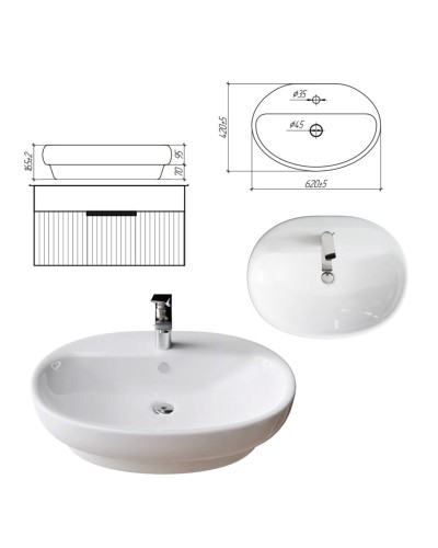 ENFIDA - 70 Тумба подвесная черная мат. эмаль 1 ящ. / раковина