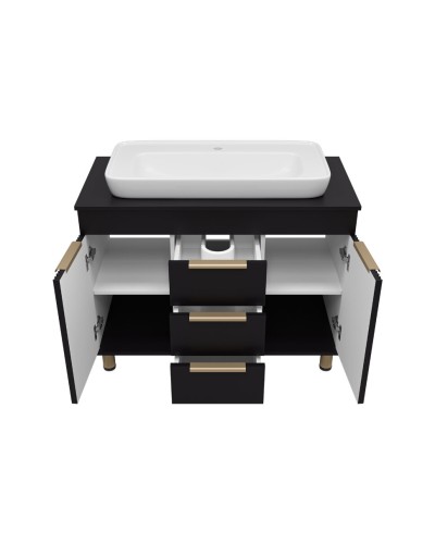 ENFIDA -100 Тумба напольная 3 ящ. черная мат. эмаль / раковина