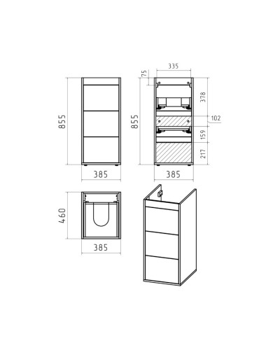 GRAFIT - 40 Тумба напольная 3 ящ. Графит под стиральную машину / раковина Гавана прав.
