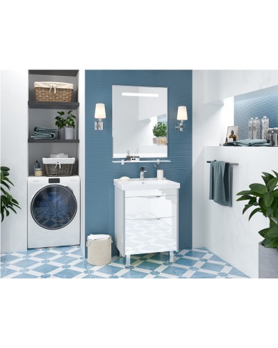 Фест - 60 Тумба 2 ящ. Белая эмаль Стекло / раковина