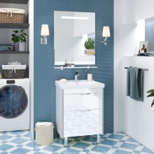 Фест - 60 Тумба 2 ящ. Белая эмаль Стекло / раковина