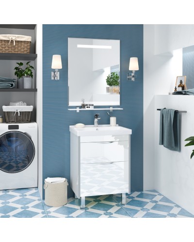 Фест - 60 Тумба 2 ящ. Белая эмаль Стекло / раковина