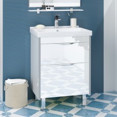 Фест - 60 Тумба 2 ящ. Белая эмаль Стекло / раковина