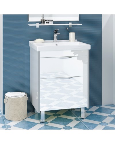 Фест - 60 Тумба 2 ящ. Белая эмаль Стекло / раковина