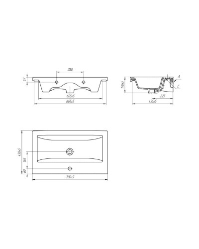 Терра - 70 Тумба с 3 ящ. белая / раковина