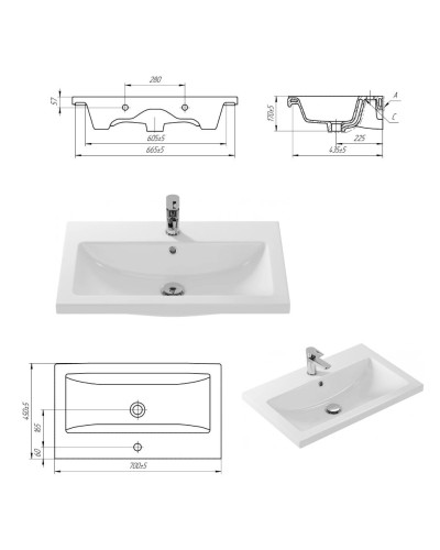 Терра - 70 Тумба с 3 ящ. серая / раковина