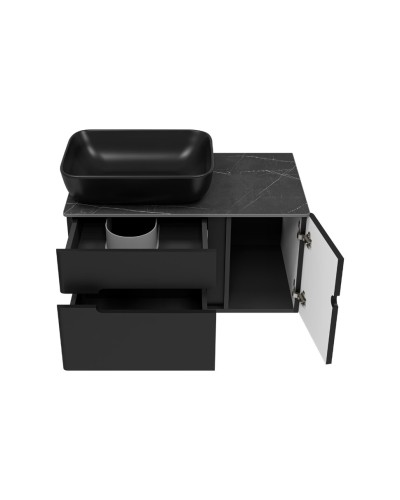 Роял - 80 Тумба подвесная с 2 ящ. черный / столешница / раковина