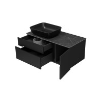 Роял -100 Тумба подвесная с 2 ящ. черный / столешница / раковина