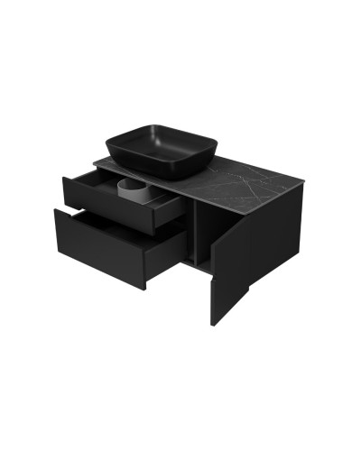 Роял -100 Тумба подвесная с 2 ящ. черный / столешница / раковина