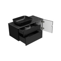 Роял -100 Тумба подвесная с 2 ящ. черный / столешница / раковина