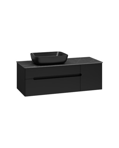 Роял -120 Тумба подвесная с 2 ящ. черный / столешница / раковина