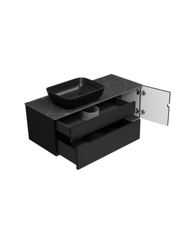 Роял -120 Тумба подвесная с 2 ящ. черный / столешница / раковина