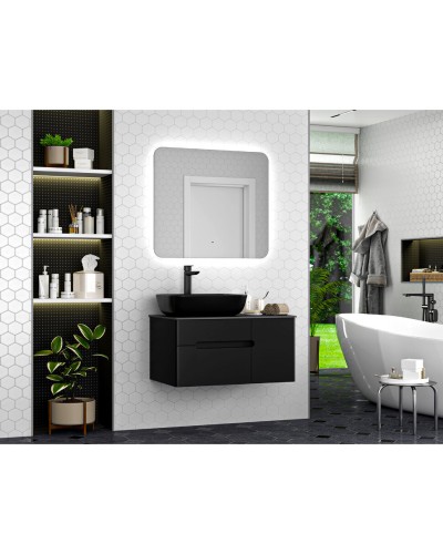 Роял - 80 Тумба подвесная с 2 ящ. черный / столешница / раковина