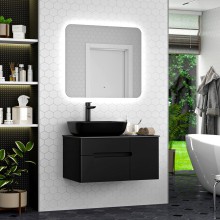 Роял - 80 Тумба подвесная с 2 ящ. черный / столешница / раковина