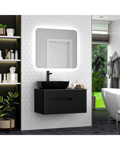 Роял - 80 Тумба подвесная с 2 ящ. черный / столешница / раковина