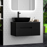 Роял - 80 Тумба подвесная с 2 ящ. черный / столешница / раковина