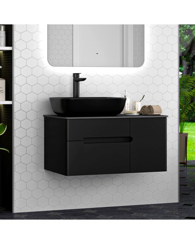 Роял - 80 Тумба подвесная с 2 ящ. черный / столешница / раковина