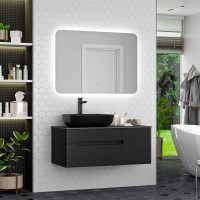 Роял -100 Тумба подвесная с 2 ящ. черный / столешница / раковина