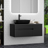 Роял -100 Тумба подвесная с 2 ящ. черный / столешница / раковина