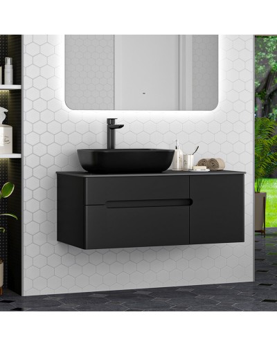 Роял -100 Тумба подвесная с 2 ящ. черный / столешница / раковина