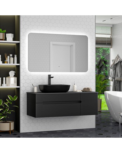 Роял -120 Тумба подвесная с 2 ящ. черный / столешница / раковина