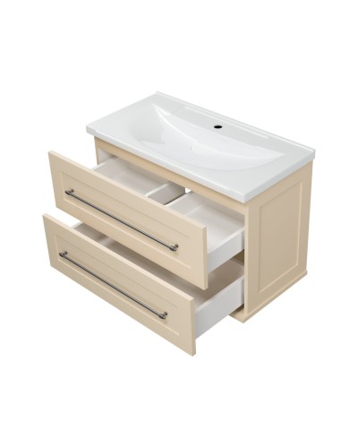 Марта - 80 Тумба подвесная 2 ящ. бежевый (эмаль) / раковина