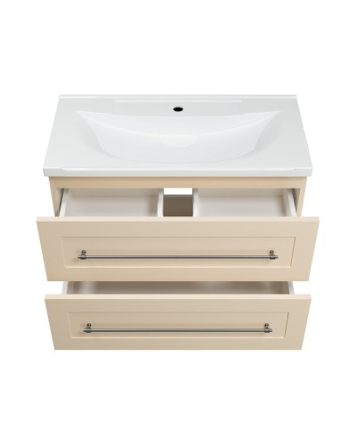 Марта - 80 Тумба подвесная 2 ящ. бежевый (эмаль) / раковина