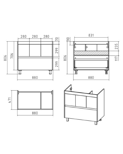 Алиса - 90 тумба 1 ящ. напольная белая эмаль / раковина